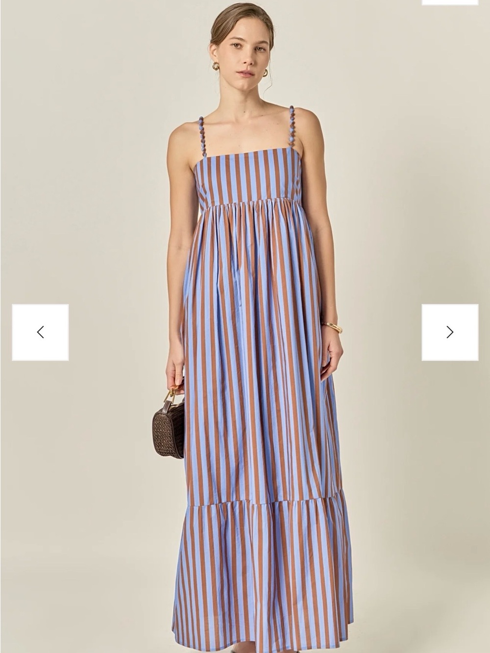 English Factory Blue and Brown Striped Maxi Dress